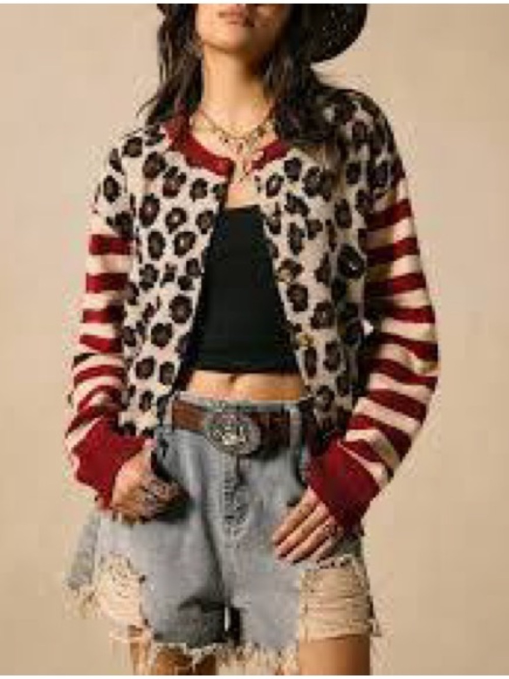 American Buffalo Leopard Print Button-Front Sweater Cardigan Size Medium